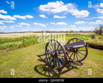 Vieux wagon roues au Musée du commerce de la fourrure à Chadron Nebraska USA Banque D'Images