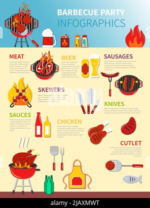 Des infographies de fête barbecue dessinant différentes icônes de la nourriture et des boissons illustration vectorielle Illustration de Vecteur