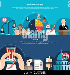 Le concept des élections gouvernementales bannière horizontale ensemble avec le diagramme de décompte des votes illustration vectorielle plate Illustration de Vecteur