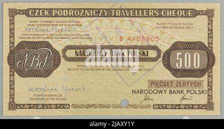 Travellers Check Travel Check for PLN 500, National Bank of Poland, Katowice, août 1989 Banque D'Images