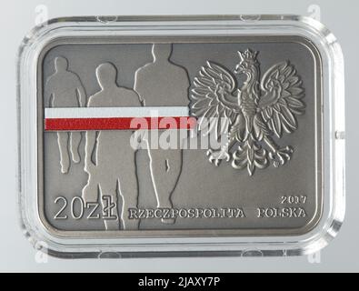République polonaise, 20 zlotys, Varsovie; 2017 35th anniversaire du soulèvement anticommuniste à la Banque nationale de Pologne de Lubin, Mennica Polska S.A., Surjewska, Dobrochna Banque D'Images