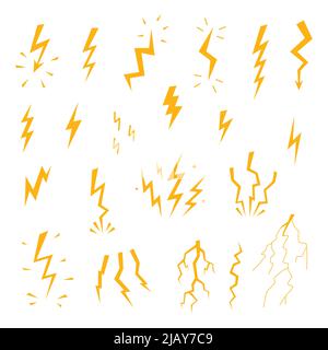 Lumières de dessin animé vectoriel et icône de tonnerre ensemble plat conception isolée Illustration de Vecteur