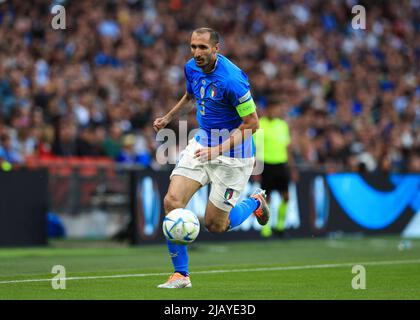 Londres, Royaume-Uni. 1st juin 2022; Wembley Stadium, Londres, Angleterre : coupe DES CHAMPIONS de l'UEFA - FINALISSIMA, Italie contre Argentine : Giorgio Chiellini d'Italie Banque D'Images