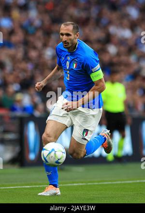 Londres, Royaume-Uni. 1st juin 2022; Wembley Stadium, Londres, Angleterre : coupe DES CHAMPIONS de l'UEFA - FINALISSIMA, Italie contre Argentine : Giorgio Chiellini d'Italie Banque D'Images