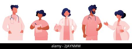 Ensemble de médecins et d'infirmières permanents en uniforme Illustration de Vecteur