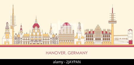 Caricature panorama de la ville de Hanovre, Allemagne - illustration vectorielle Illustration de Vecteur