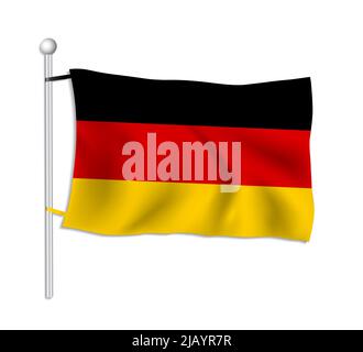 Drapeau de l'Allemagne sur un drapeau, trame de fond blanc Banque D'Images