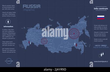 Carte de la Russie, régions séparées avec noms, infographiques bleu plat design vecteur Illustration de Vecteur