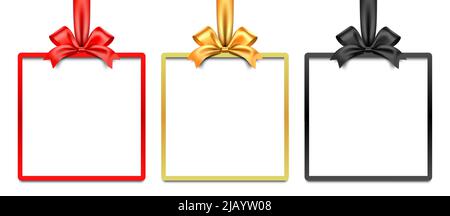 Cadre vectoriel de boîte-cadeau rouge, doré et noir avec noeud et ruban, isolé sur fond blanc. Illustration de Vecteur
