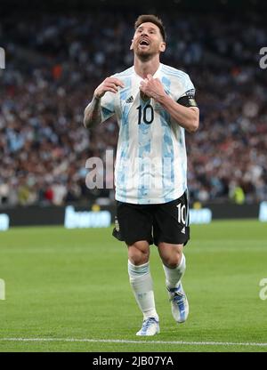 London, Royaume-Uni . 01st juin 2022. Lionel Messi de l'Argentine pendant le match de football Argentine contre Italie, UEFA Finalissima 2022, Wembley Stadium, Londres, Royaume-Uni. 1st juin 2022. Crédit : Michael Zemanek/Alamy Live News Banque D'Images