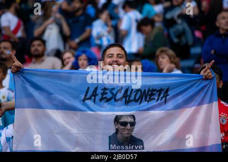 LONDRES, ROYAUME-UNI. JUIN 1st les fans argentins applaudiss lors de la Conmebol - UEFA Cup of Champions Finalissima entre l'Italie et l'Argentine au stade Wembley, Londres, le mercredi 1st juin 2022. (Credit: Federico Maranesi | MI News) Credit: MI News & Sport /Alay Live News Banque D'Images