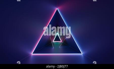 Arrière-plan de forme triangulaire abstraite avec rayons laser triangulaires colorés et lumineux au néon. 3d rendu Banque D'Images