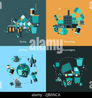 Ensemble de concept de conception de déchets avec vidage de recyclage tri élimination plate icônes illustration vectorielle isolée Illustration de Vecteur