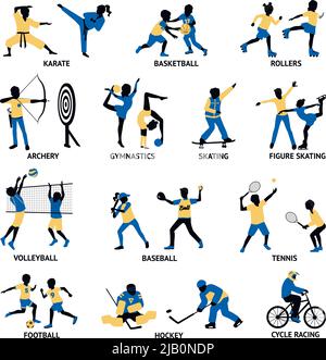 Ensemble de silhouettes de sportifs impliquant dans différents jeux et activités illustration vectorielle isolée Illustration de Vecteur