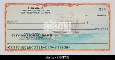City National Bank cheque, États-Unis, B.R. (19 ), Blanktek Banque D'Images