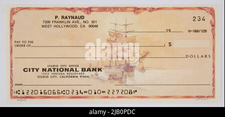 City National Bank cheque, États-Unis, B.R. (19 ), Blanktek Banque D'Images