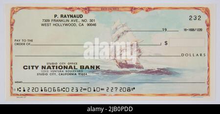 City National Bank cheque, États-Unis, B.R. (19 ), Blanktek Banque D'Images