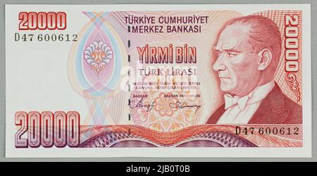 Billet de banque pour 20 000 lira; Turquie, 1970 (1988). Banque D'Images