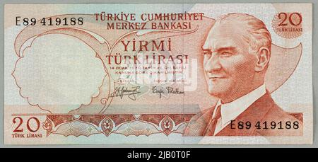 20 billet de lira; Turquie, 1970 Banque D'Images