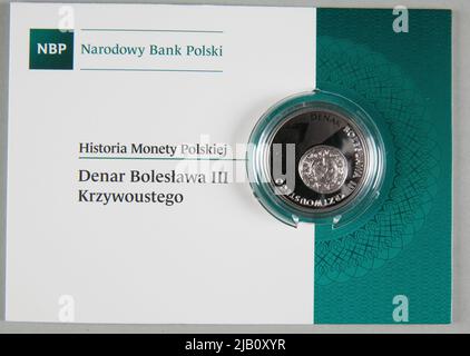 République polonaise, 10 zlotys, histoire de la pièce polonaise Denar Bolesław Krzywousty; 2014 Mennica Polska S.A., Carp Kopiec, Dominika Banque D'Images