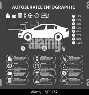 Location auto service infographie avec des éléments de conception de pièces mécaniques icônes vector illustration Illustration de Vecteur