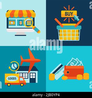 Magasinage en ligne business icons set d'achat catalogue internet et service de livraison vector illustration Illustration de Vecteur