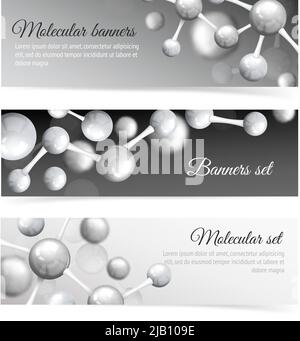 Noir et blanc la physique 3d abstract structure atomique molécule modèle banner set vector illustration Illustration de Vecteur