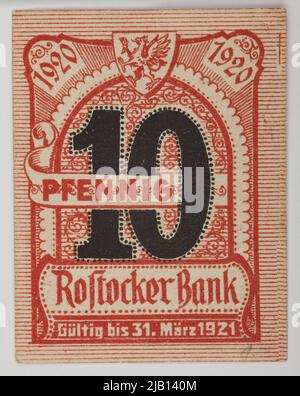 Bon de remplacement pour 10 pfennig ; Allemagne, Rostocker Bank ; Rostock ; 15.02.1920, D.E. 31.03.1921 Banque D'Images