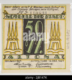 Bon de remplacement pour 50 pfennig, Allemagne ; Stadt, Altona ; 12.12.1921 Banque D'Images