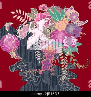 Kimono vintage oriental motif floral vector illustration Illustration de Vecteur