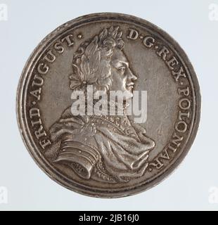 Août II Mocny (Fryderyk août I), électeur saxon (à partir de 1694), roi de Pologne (1697–1706, 1709–1733), Médaille du couronnement Omeis, Martin Heinrich (env. 1650 1703) Banque D'Images