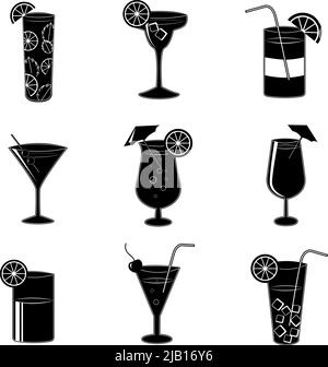 Pictogrammes des cocktails avec alcool Boissons partie vodka martini tequila et isolé de l'eau-vector illustration Illustration de Vecteur