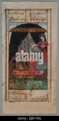 Majnun dans le désert (Recto); Leyla dans une tente (Verso) – carte à deux côtés tirée d'un manuscrit du poème perse Layla et Manjun Banque D'Images