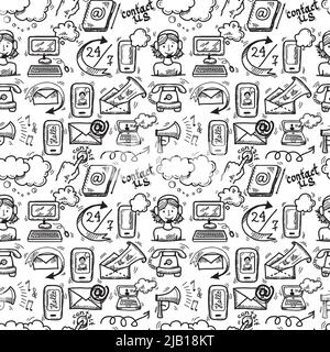 Contactez-nous Service clientèle croquis doodle icons illustration vectorielle de motif sans couture Illustration de Vecteur