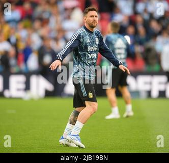 Londres, Royaume-Uni. 01st juin 2022. Londres, Royaume-Uni. 01 juin 2022 - Italie / Argentine - Finalissima 2022 - Wembley Stadium Lionel Messi pendant le match contre l'Italie au stade Wembley. Crédit photo : © Mark pain / Alamy Live News Banque D'Images