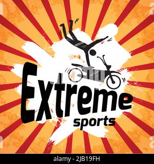 Affiche sport extrême avec silhouette masculine sur l'illustration vectorielle de moto. Illustration de Vecteur