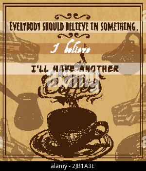 Ensemble de café du matin rétro décoratif avec tasse à café expresso brun foncé Doodle dessin design poster illustration vectorielle Illustration de Vecteur