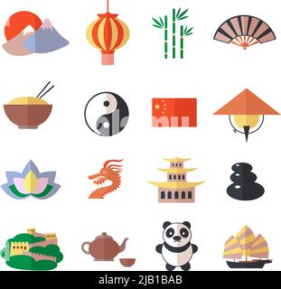 La Chine voyage asiatique symboles de culture traditionnelle icônes ensemble isolé illustration vectorielle Illustration de Vecteur