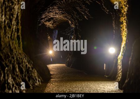 Mine d'argent Iwami Ginzan, Omori, Shimane, JAPON - septembre 23 2020 : intérieur de Ryugenji Mabu (puits de mine d'argent de 600 mt qui ont fonctionné pendant plus de 400 ans). Banque D'Images