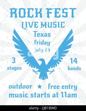 Rock fest musique live fête ailes surélevées aigle silhouette emblème liberté symbole affiche invitation abstrait illustration vectorielle Illustration de Vecteur