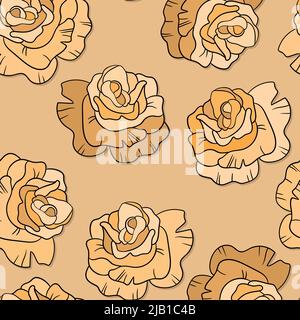 Motif fleuri sans couture avec roses beige. Style de dessin animé. Conception pour tissu, textile, papier. Fleurs colorées sur fond de couleur. Illustration vectorielle Illustration de Vecteur