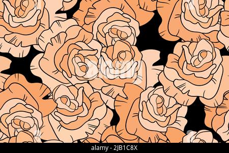 Motif fleuri sans couture avec roses beige. Style de dessin animé. Conception pour tissu, textile, papier. Fleurs colorées sur fond de couleur. Illustration vectorielle Illustration de Vecteur