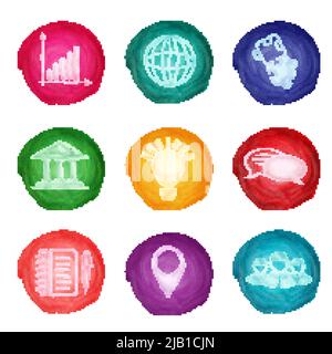 Aquarelle ronde business icons jeu de cartes puzzle globe illustration vectorielle isolée. Illustration de Vecteur