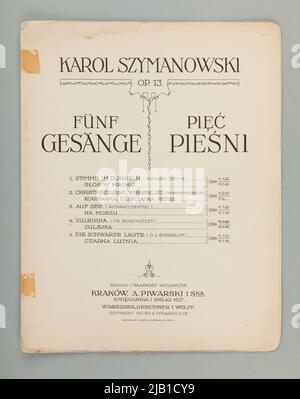 Notes cinq chansons de l'op. 13 Szymanowski, Karol (1882 1937) Banque D'Images