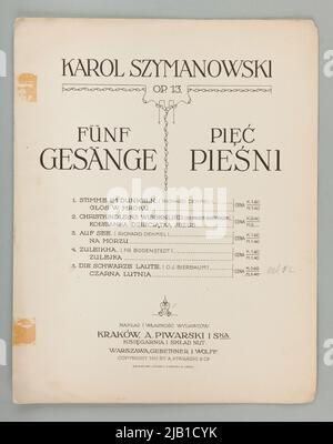 Notes cinq chansons de l'op. 13 Szymanowski, Karol (1882 1937) Banque D'Images