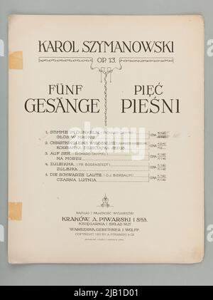 Notes cinq chansons de l'op. 13 Szymanowski, Karol (1882 1937) Banque D'Images