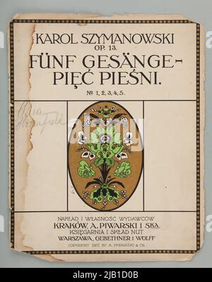 Notes cinq chansons de l'op. 13 Szymanowski, Karol (1882 1937) Banque D'Images