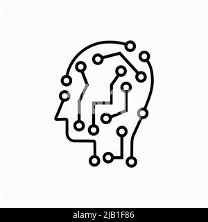 Logo de la technologie de la tête humaine, cerveau technologique de la carte de circuit imprimé, intelligence artificielle, symbole d'icône de conception plate simple, isolé sur fond blanc Illustration de Vecteur