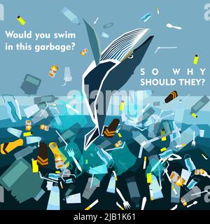Journée mondiale des océans, Journée mondiale de l'environnement, Journée de la Terre, Journée mondiale des Maritimes illustration vectorielle du concept. Arrêtez la pollution plastique. Gardez les océans propres. VAA Illustration de Vecteur
