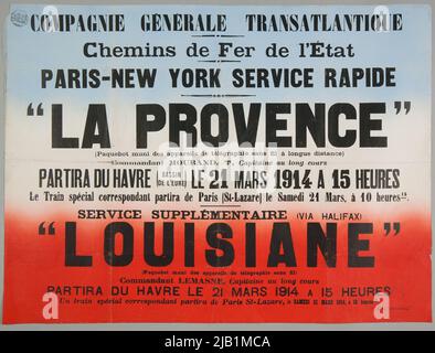 Compagnie générale Transatlantique State Trails Paris New York Fast Service [typographique Poster Advertising CGT, French Transatlantic transport Company] Unknown, imp. Lefèbvre Ducrocq, Lille Banque D'Images